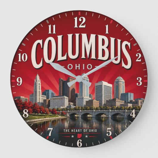 Columbus Ohio Modern Skyline City Decor ラージ壁時計 (正面)
