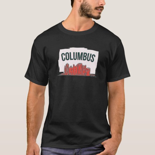Columbus Ohio USA City Skyline Silhouette Outline  Tシャツ (正面)
