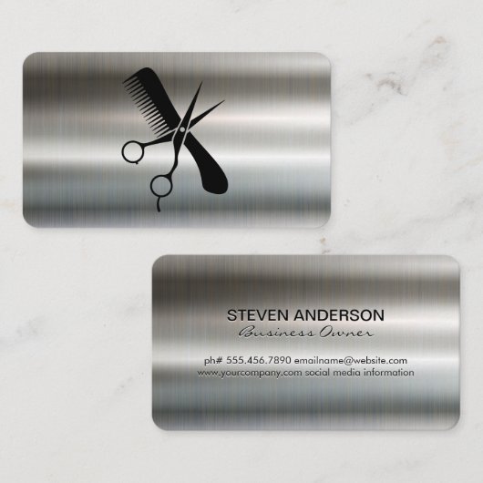 Comb Scissors | Barber | Metallic Background 名刺 (正面/裏面)