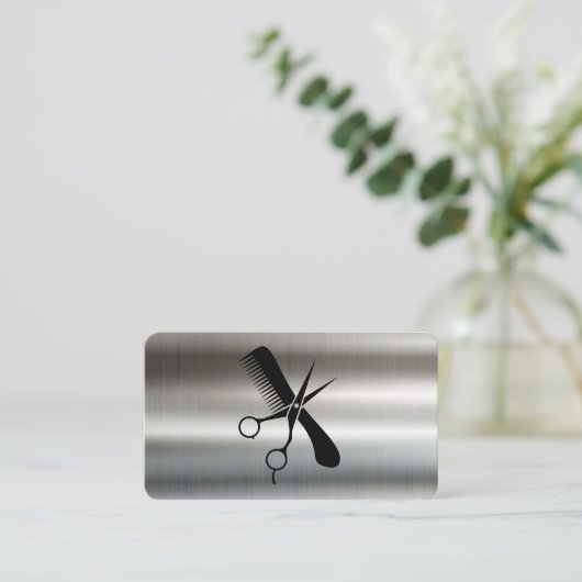 Comb Scissors | Barber | Metallic Background 名刺 (スタンド正面)