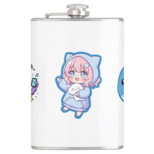 Combo Kawaii Anime, Cute Blue Whale and Octo-Vibes フラスク (正面)