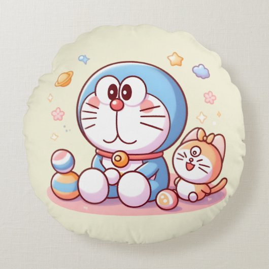 Come Come Cat And Doraemon ラウンドクッション (正面)