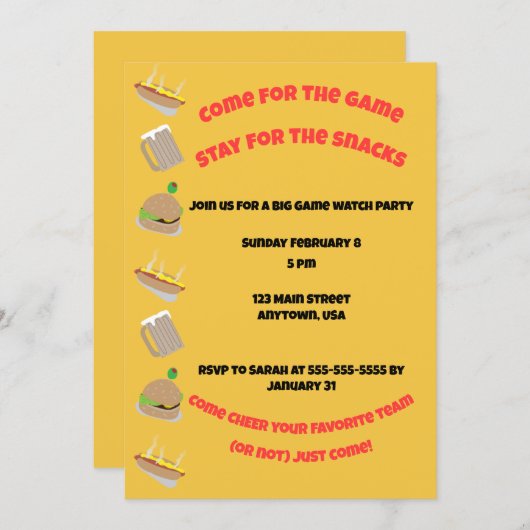 Come for the Game, Stay for the snacks Invitation 招待状 (正面/裏面)