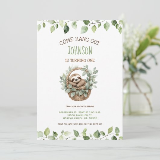 Come Hang Out Sloth Party Birthday  招待状 (スタンド正面)