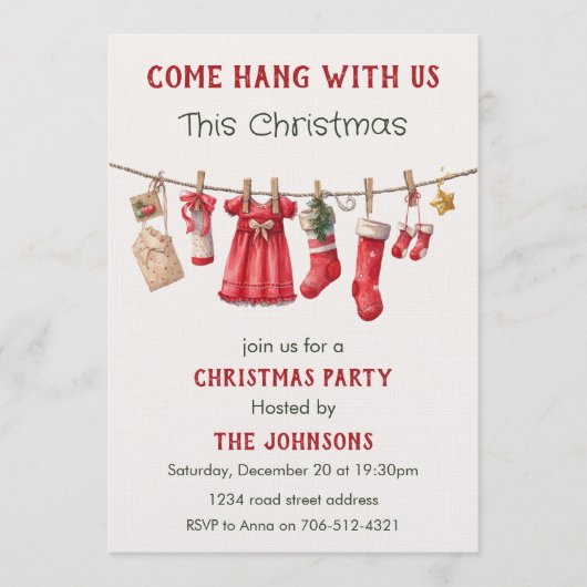 Come Hang With Us Funny Christmas Party Invitation 招待状 (正面)