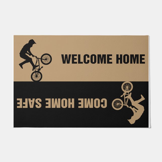 Come Home Safe Welcome Home Biking ドアマット (正面)