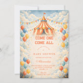 Come One Come All Circus Baby Shower 招待状 (正面)