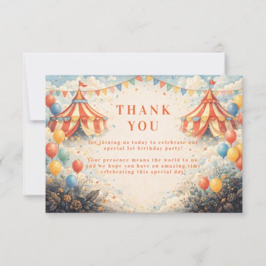 Come One Come All Circus Birthday サンキューカード (正面)
