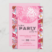 Come Party With Me pink birthday invitation 招待状 (正面/裏面)