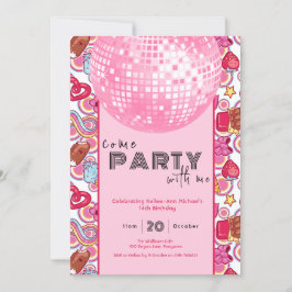 Come Party With Me pink birthday invitation 招待状