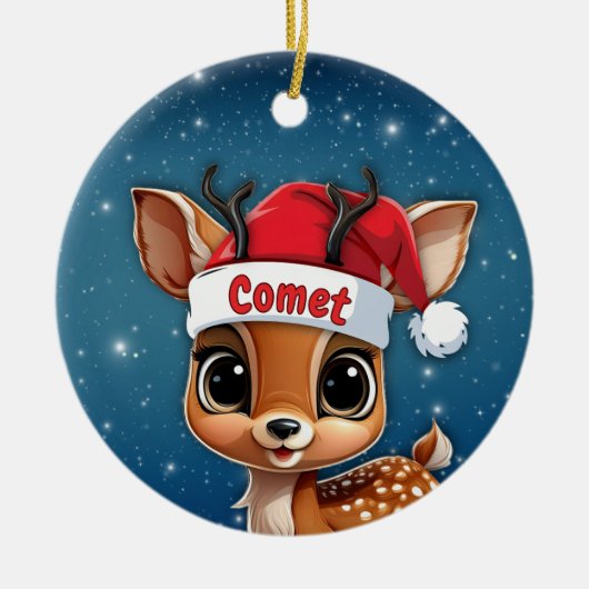 Comet Baby Deer, Fawn, Doe, Reindeer 🦌🎄 セラミックオーナメント (正面)