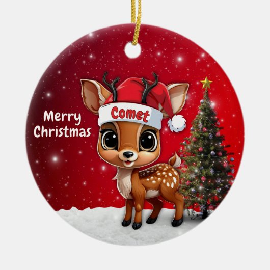Comet Baby Deer, Fawn, Doe, Reindeer🦌 🎄 セラミックオーナメント (正面)