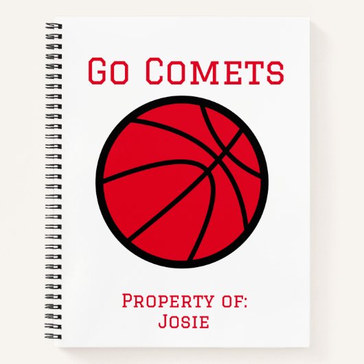 Comets Redパーソナライズされた Basketballスパイラルノート ノートブック (正面)
