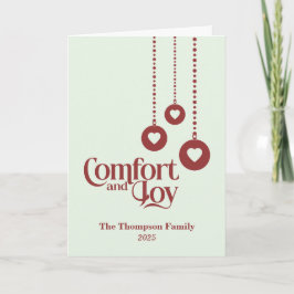 「Comfort and Joy」エレガントな淡いグリーンのクリスマス カード