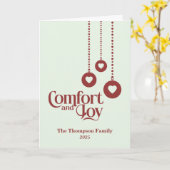 「Comfort and Joy」エレガントな淡いグリーンのクリスマス カード (黄色い花)