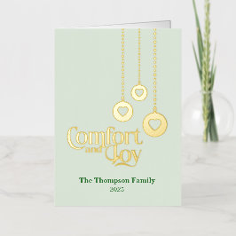 "Comfort and Joy" Elegant Pale Green Folded 箔シーズンカード
