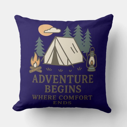 Comfort Ends | Rustic Camping Quote Throw Pillow クッション (正面)