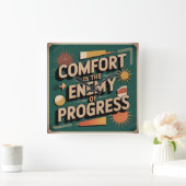 Comfort Is The Enemy Of Progress スクエア壁時計 (ホーム)
