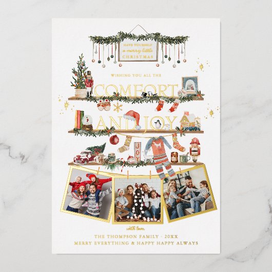 Comfort & Joy | クリスマス 写真 ホリデーカード 箔シーズンカード (正面)