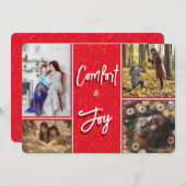 Comfort & Joy in Red Photo Christmas Letter Card 招待状 (正面/裏面)