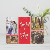 Comfort & Joy in Red Photo Christmas Letter Card 招待状 (スタンド正面)