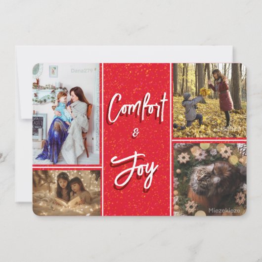 Comfort & Joy in Red Photo Christmas Letter Card 招待状 (正面)