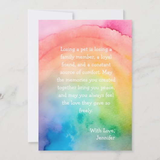 Comfort Remembrance Customizable Pet Sympathy Card シーズンカード (裏面)