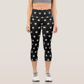 Comfortable Black Capri Leggings with Floral Motif カプリレギンス (正面)