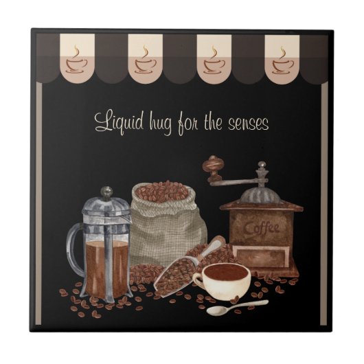 Comforting Liquid Hug French Press Coffee Art タイル (正面)