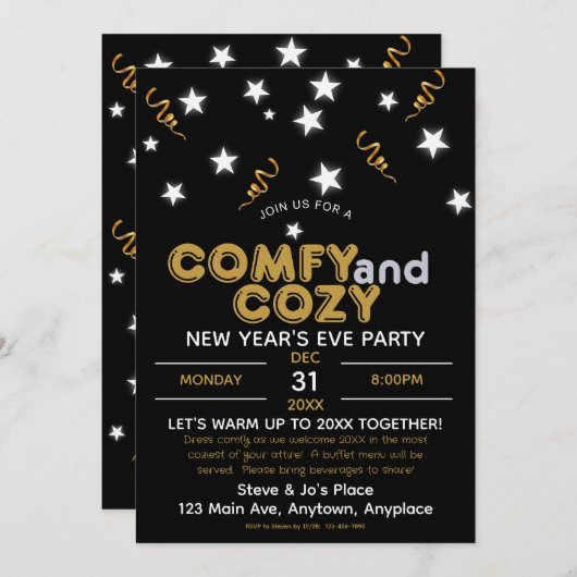 Comfy and Cozy New Year's Eve Party Invitation 招待状 (正面/裏面)