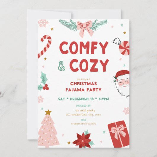 Comfy & Cozy Christmas Pajama Party Invitations 招待状 (正面)