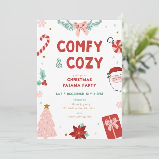 Comfy & Cozy Christmas Pajama Party Invitations 招待状 (スタンド正面)
