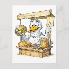 Comic Bird at Fish Stand ポストカード