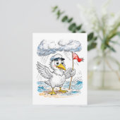 Comic Bird Beach Wind Check Postcard ポストカード (スタンド正面)