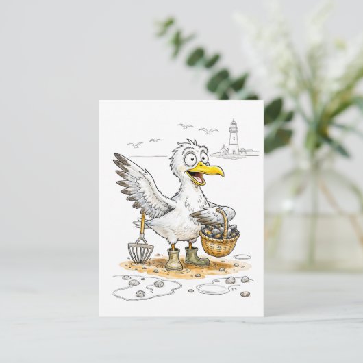 Comic Bird Collecting Shells ポストカード (スタンド正面)