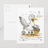 Comic Bird Collecting Shells ポストカード (正面/裏面)