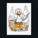 Comic Bird Shipyard Worker ポストカード<br><div class="desc">A hardworking coastal bird assists in shipyard duties,  surrounded by tools,  planks and maritime equipment. This comic‑style illustration blends nautical craftsmanship with playful charm,  perfect for fans of coastal industry themes and quirky character art.</div>