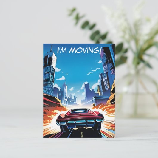 Comic Book Car Going Fast New Address ポストカード (スタンド正面)