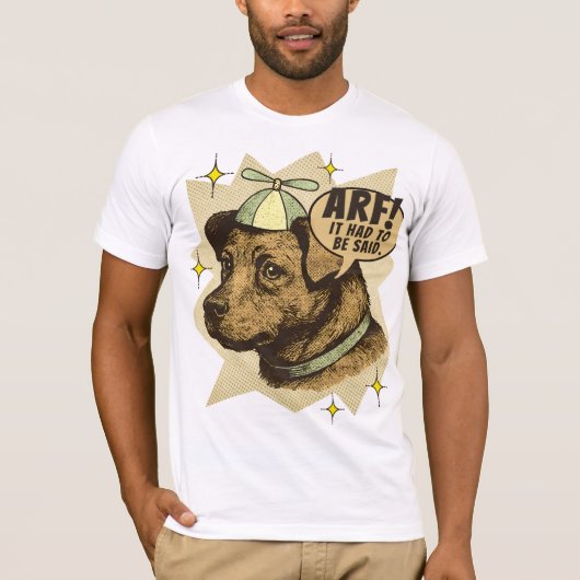 Comic book dog puppy propeller hat custom wording tシャツ (正面)