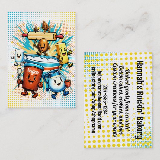 Comic book hippie baking ingredients bakery 名刺 (正面/裏面)