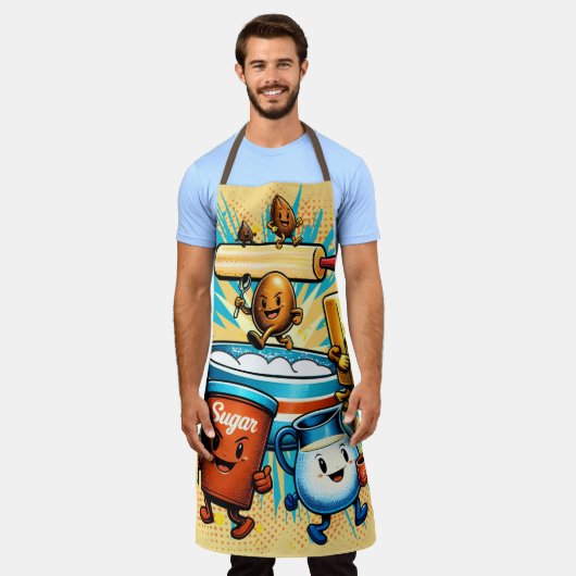 Comic book hippie baking ingredients cooking エプロン (着用した状態)