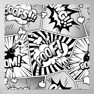 Comic Book Pop Art Black and White ポスター