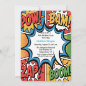 Comic Book Pop Art Boy Birthday Party White 招待状 (正面)