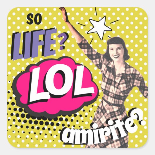 Comic Book Pop Art Retro Lady Funny スクエアシール (正面)