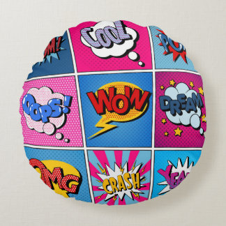 Comic Bubbles Set. Expressions Bom, Cool, Pow, Oop ラウンドクッション