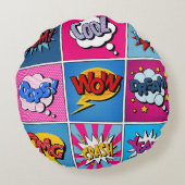 Comic Bubbles Set. Expressions Bom, Cool, Pow, Oop ラウンドクッション (裏面)