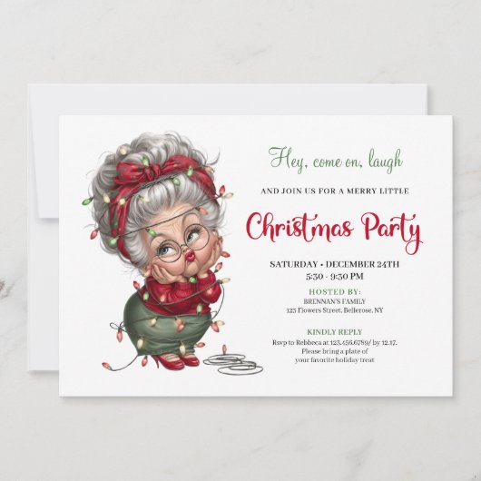 Comic Grandma Festive Christmas Celebration Invite 招待状 (正面)