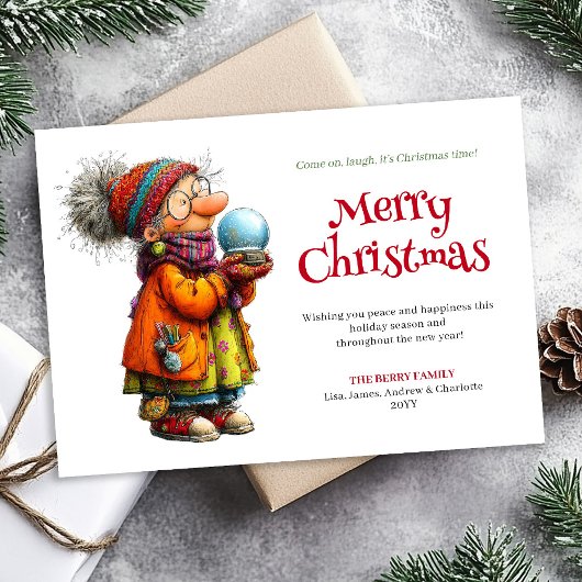 Comic Holiday Woman Personalized Christmas Card シーズンカード