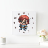 Comic Knight Kids Fantasy Bedroom スクエア壁時計 (ホーム)