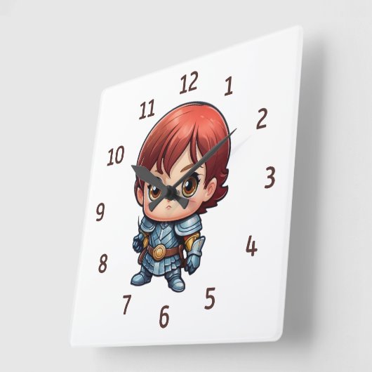 Comic Knight Kids Fantasy Bedroom スクエア壁時計 (傾斜)